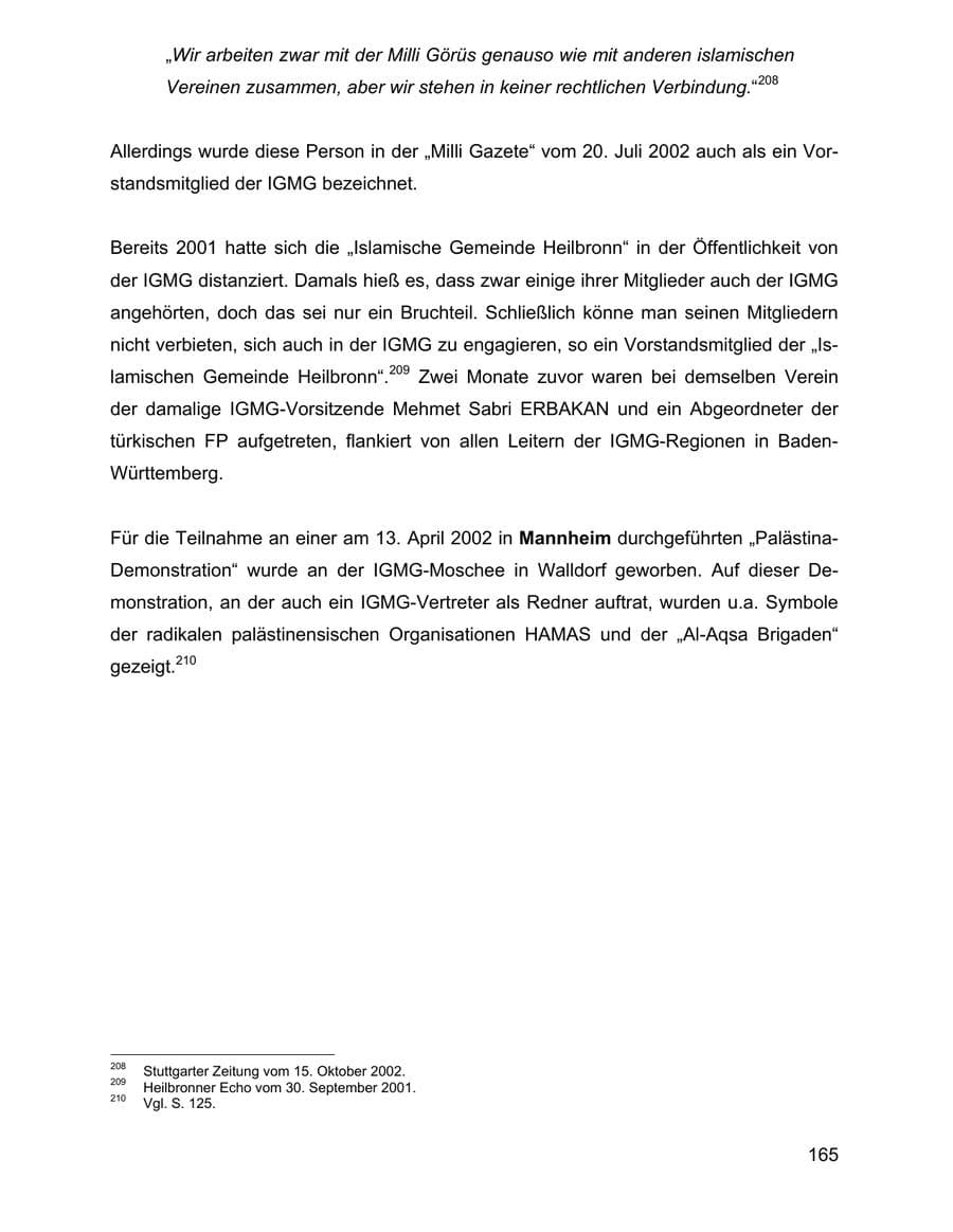 Seite 165 des Verfassungsschutzbericht 2002 Baden-Württemberg