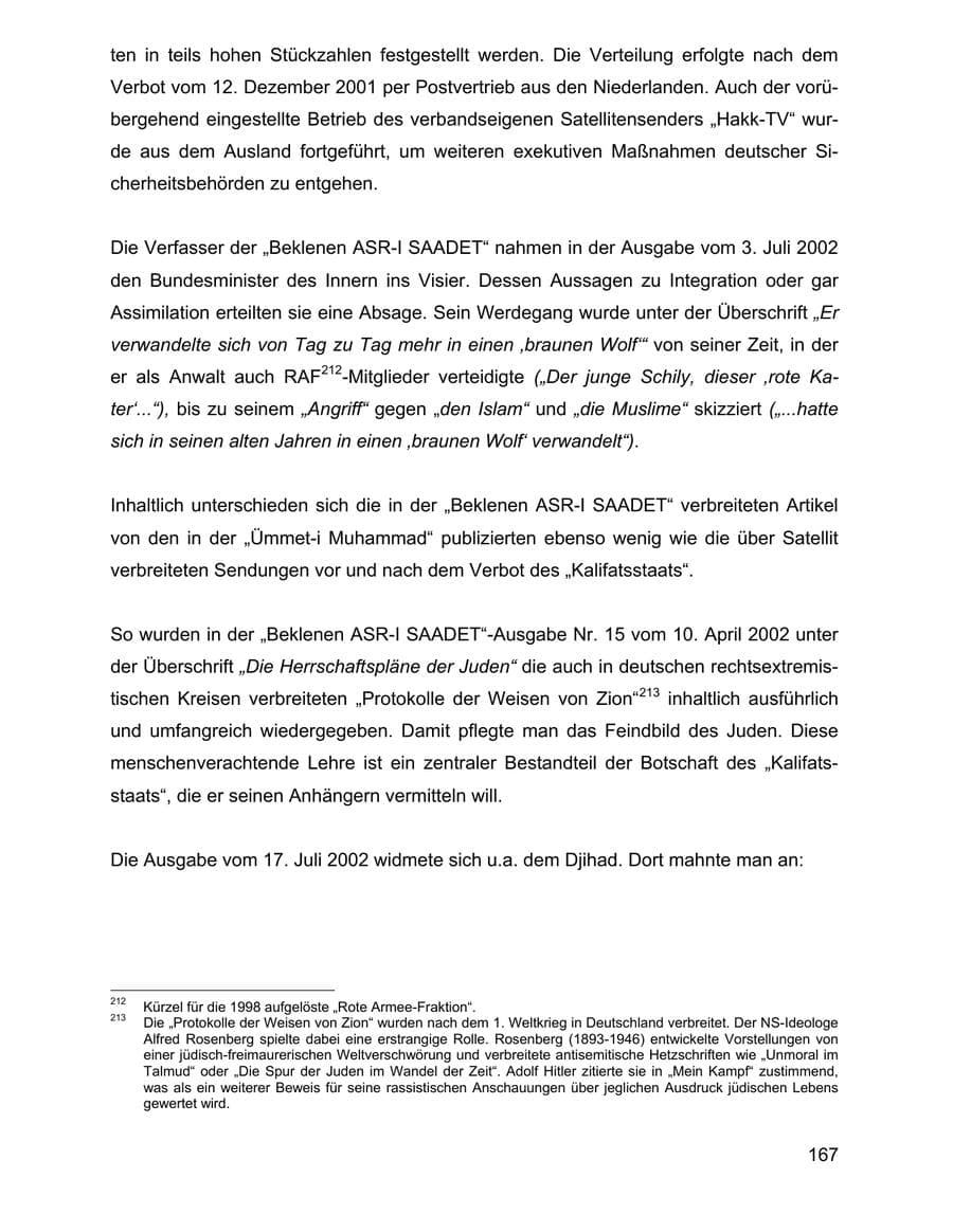 Seite 167 des Verfassungsschutzbericht 2002 Baden-Württemberg