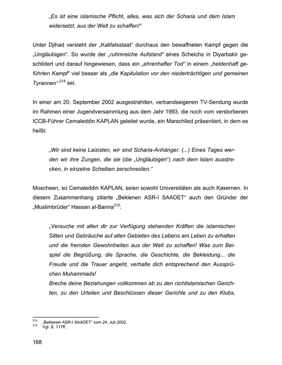 Seite 168 des Verfassungsschutzbericht 2002 Baden-Württemberg