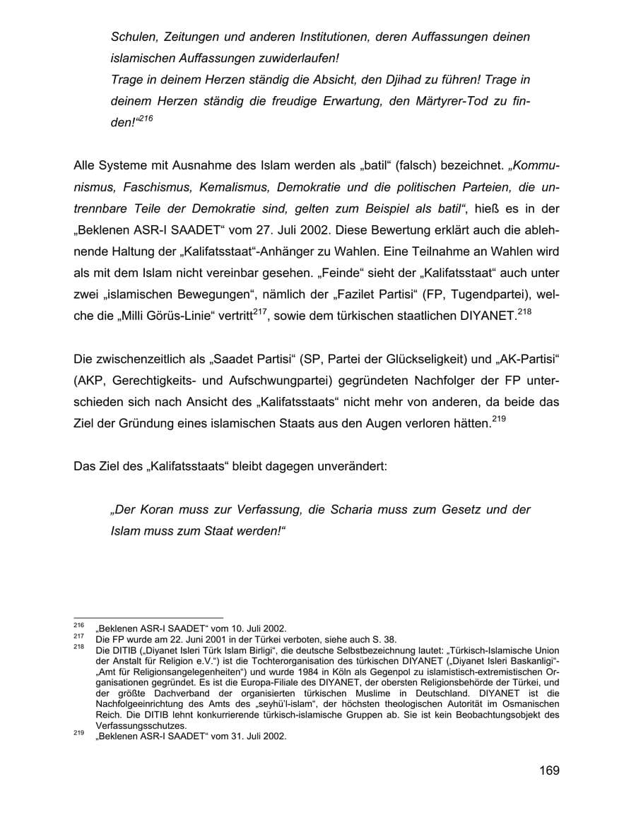 Seite 169 des Verfassungsschutzbericht 2002 Baden-Württemberg