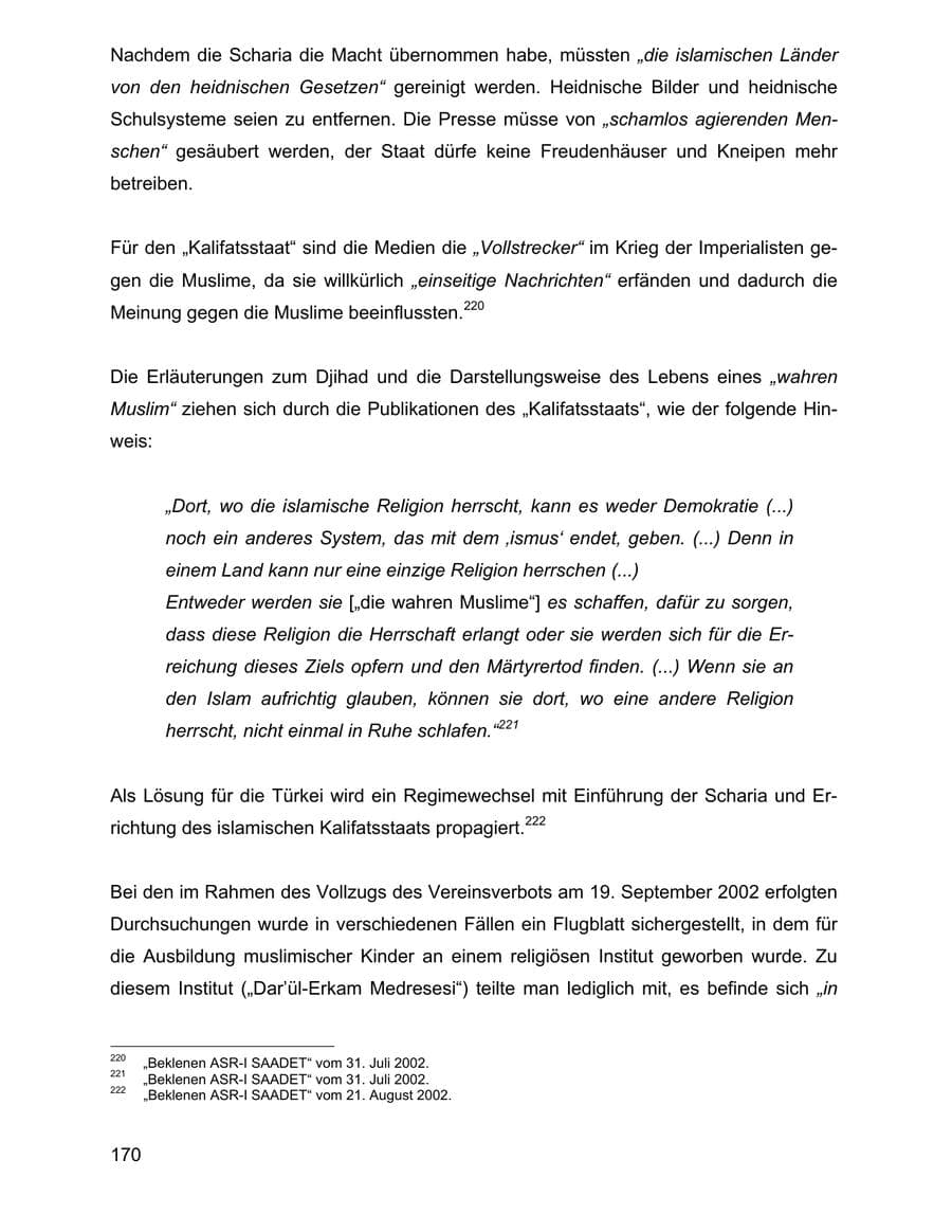 Seite 170 des Verfassungsschutzbericht 2002 Baden-Württemberg