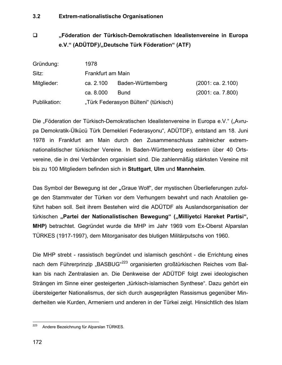 Seite 172 des Verfassungsschutzbericht 2002 Baden-Württemberg