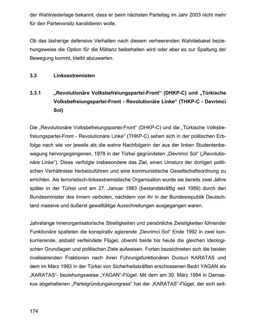 Seite 174 des Verfassungsschutzbericht 2002 Baden-Württemberg