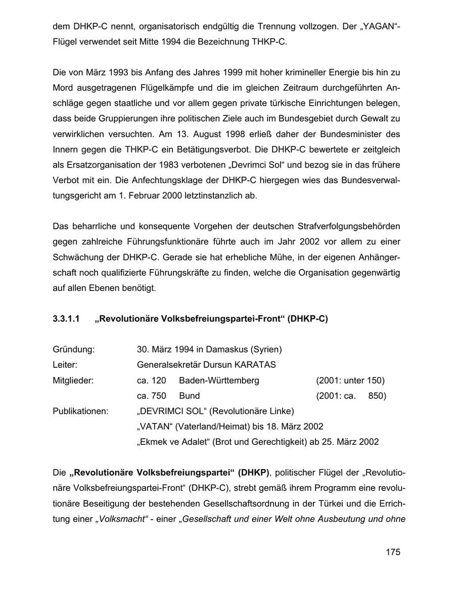 Seite 175 des Verfassungsschutzbericht 2002 Baden-Württemberg