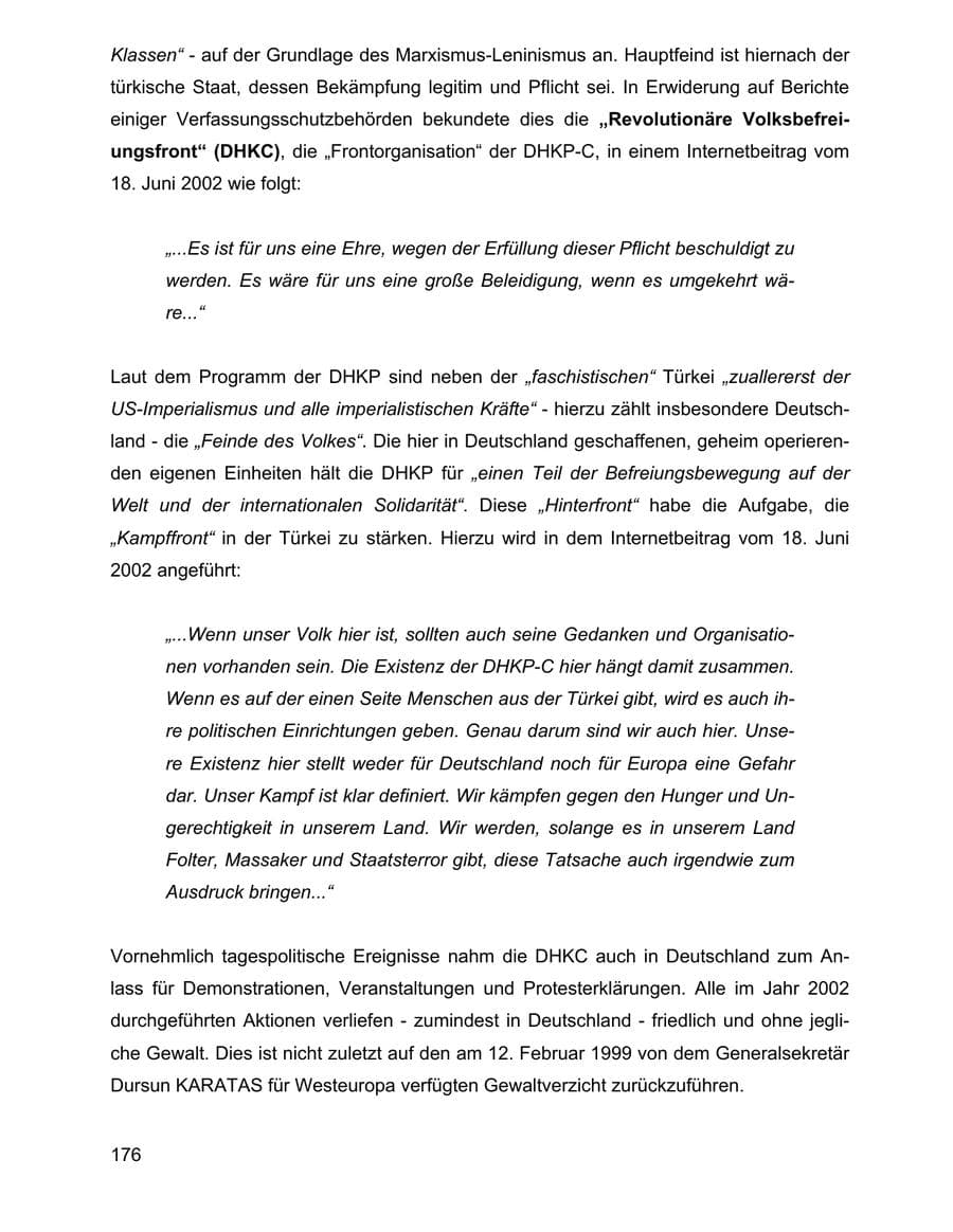 Seite 176 des Verfassungsschutzbericht 2002 Baden-Württemberg