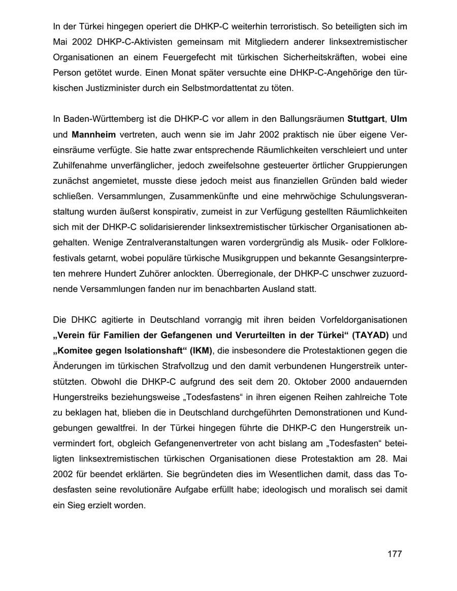 Seite 177 des Verfassungsschutzbericht 2002 Baden-Württemberg