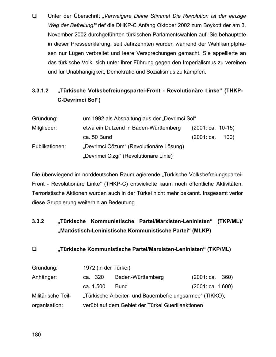Seite 180 des Verfassungsschutzbericht 2002 Baden-Württemberg