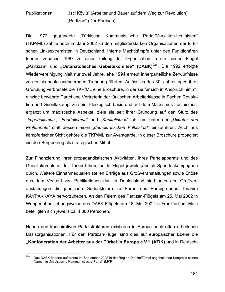 Seite 181 des Verfassungsschutzbericht 2002 Baden-Württemberg