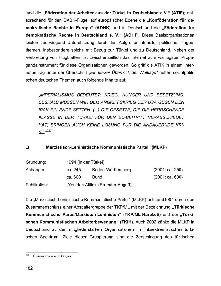 Seite 182 des Verfassungsschutzbericht 2002 Baden-Württemberg
