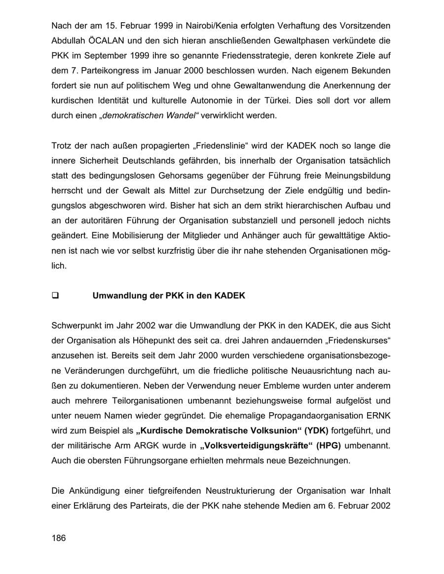 Seite 186 des Verfassungsschutzbericht 2002 Baden-Württemberg