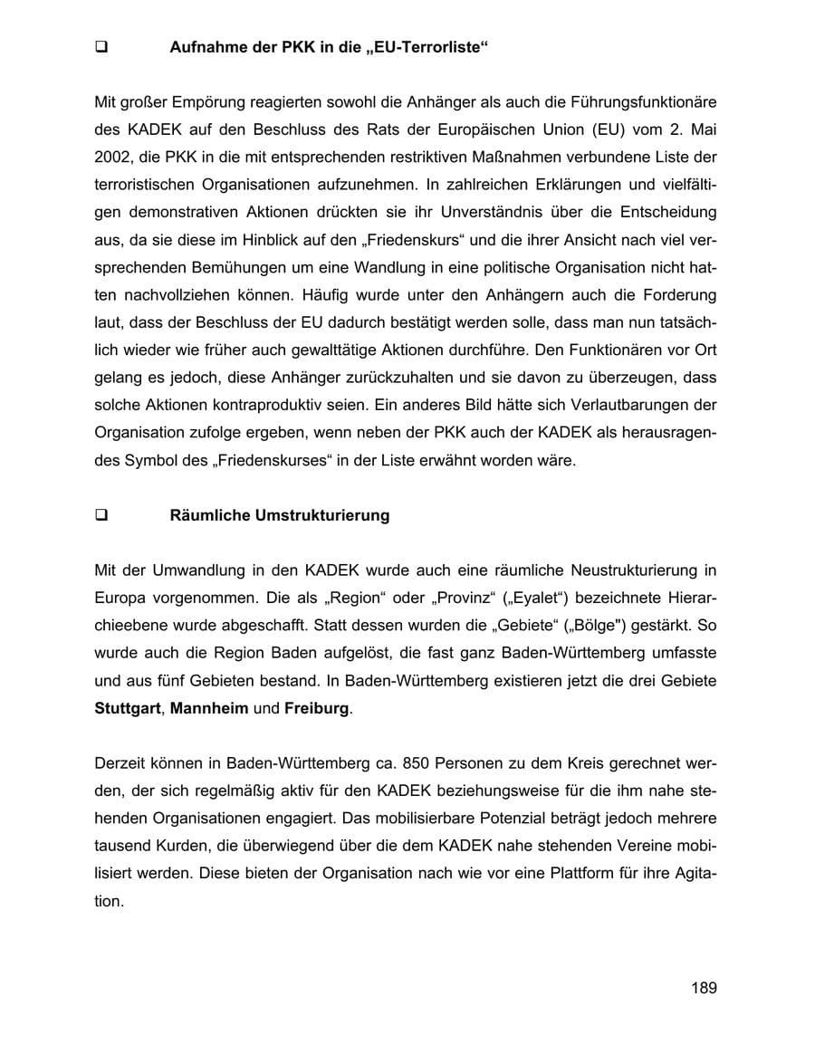 Seite 189 des Verfassungsschutzbericht 2002 Baden-Württemberg