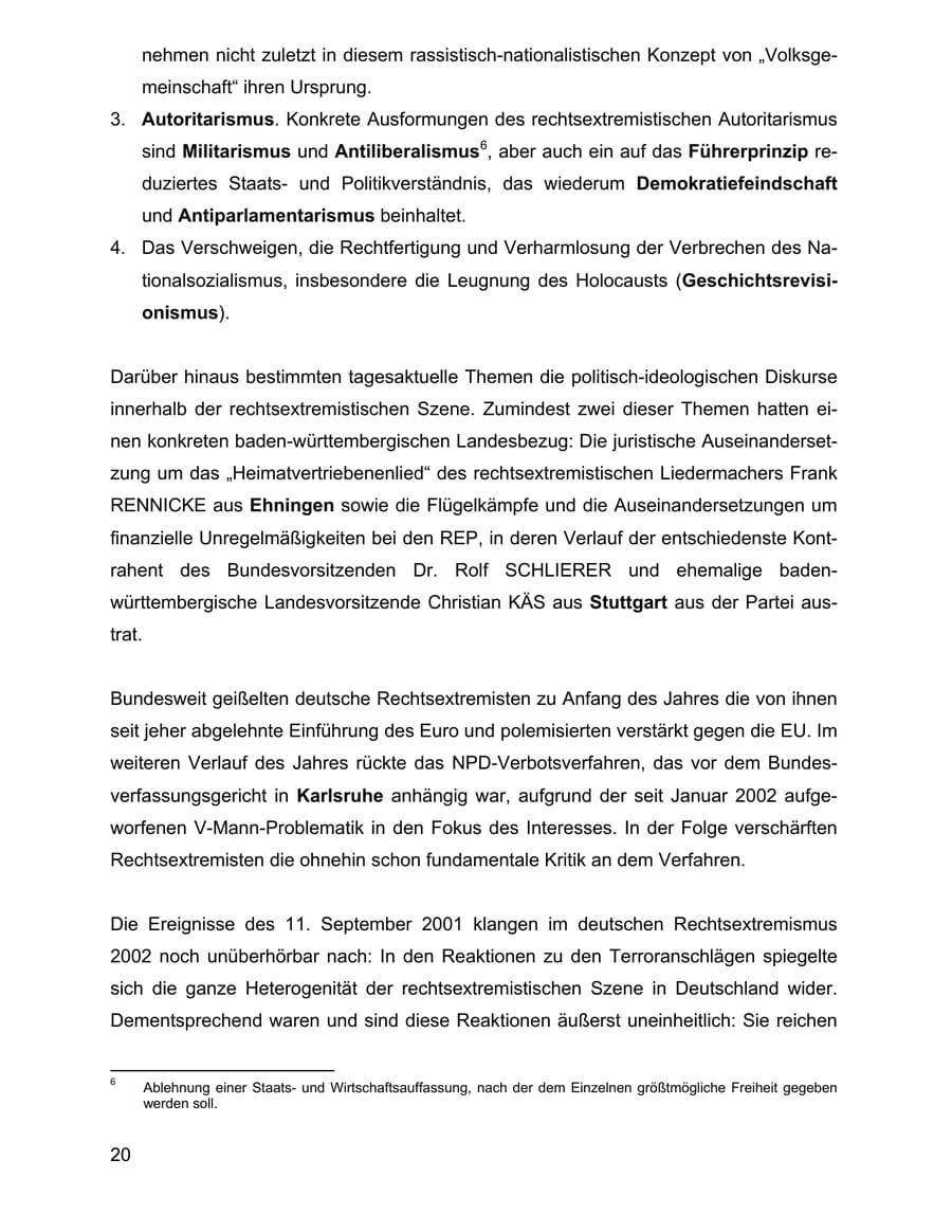 Seite 20 des Verfassungsschutzbericht 2002 Baden-Württemberg