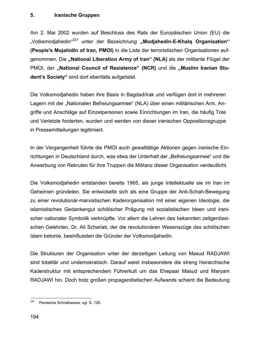 Seite 194 des Verfassungsschutzbericht 2002 Baden-Württemberg