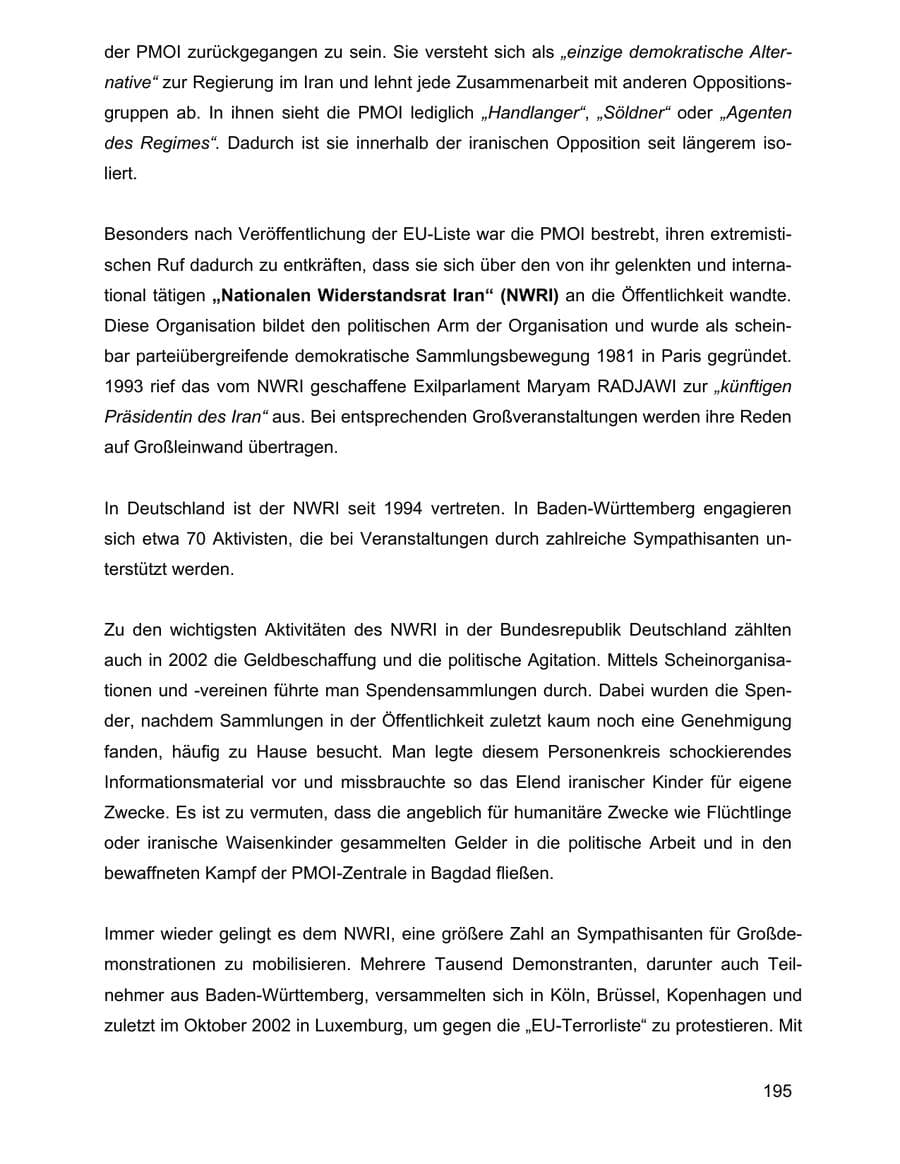 Seite 195 des Verfassungsschutzbericht 2002 Baden-Württemberg