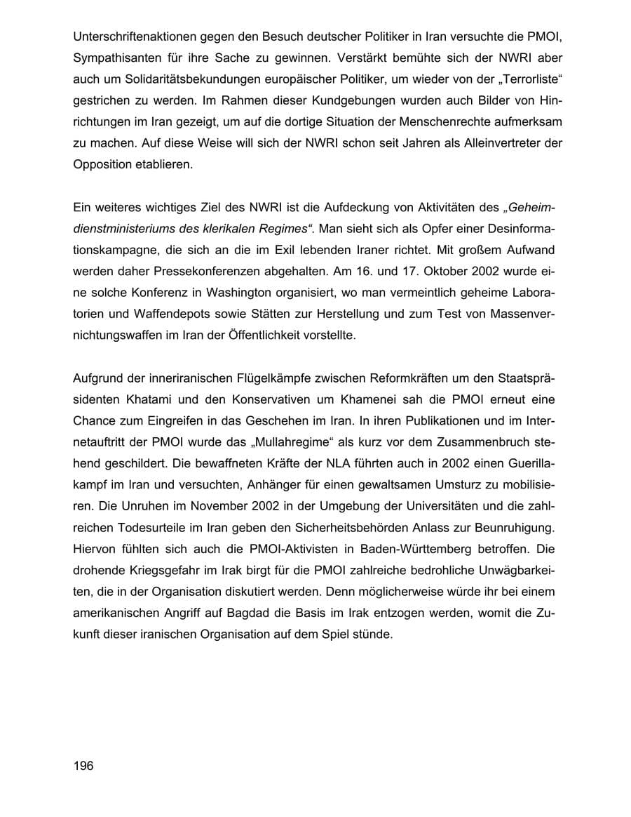 Seite 196 des Verfassungsschutzbericht 2002 Baden-Württemberg