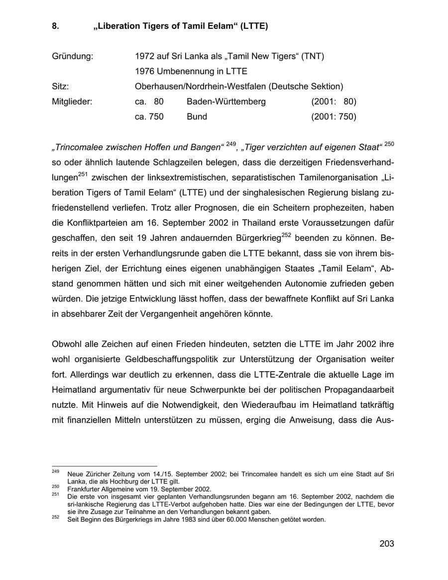Seite 203 des Verfassungsschutzbericht 2002 Baden-Württemberg