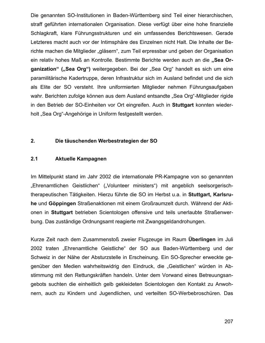 Seite 207 des Verfassungsschutzbericht 2002 Baden-Württemberg