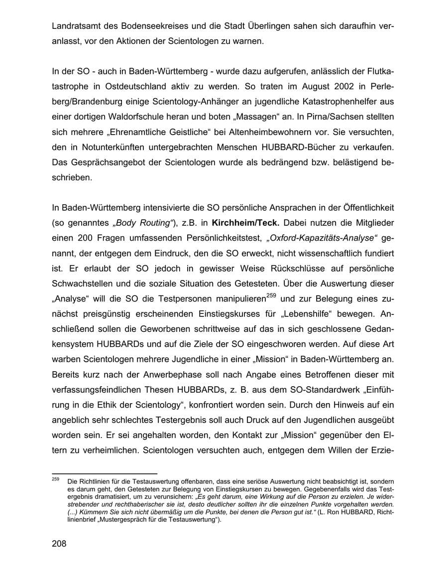 Seite 208 des Verfassungsschutzbericht 2002 Baden-Württemberg