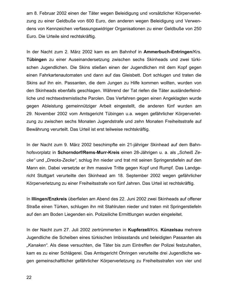 Seite 22 des Verfassungsschutzbericht 2002 Baden-Württemberg