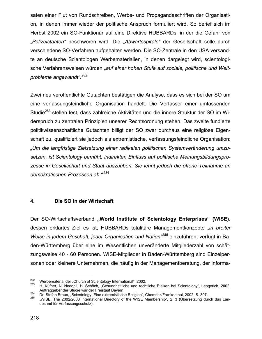 Seite 218 des Verfassungsschutzbericht 2002 Baden-Württemberg