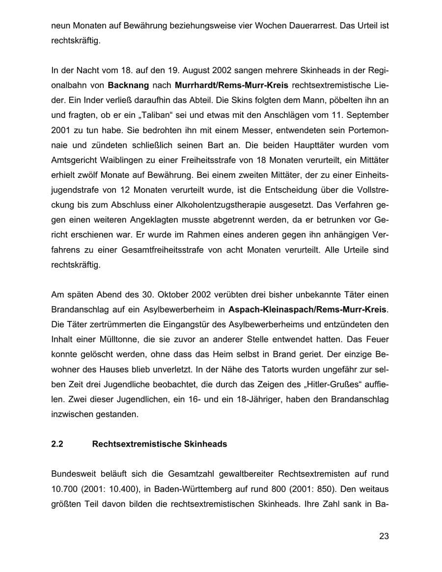 Seite 23 des Verfassungsschutzbericht 2002 Baden-Württemberg