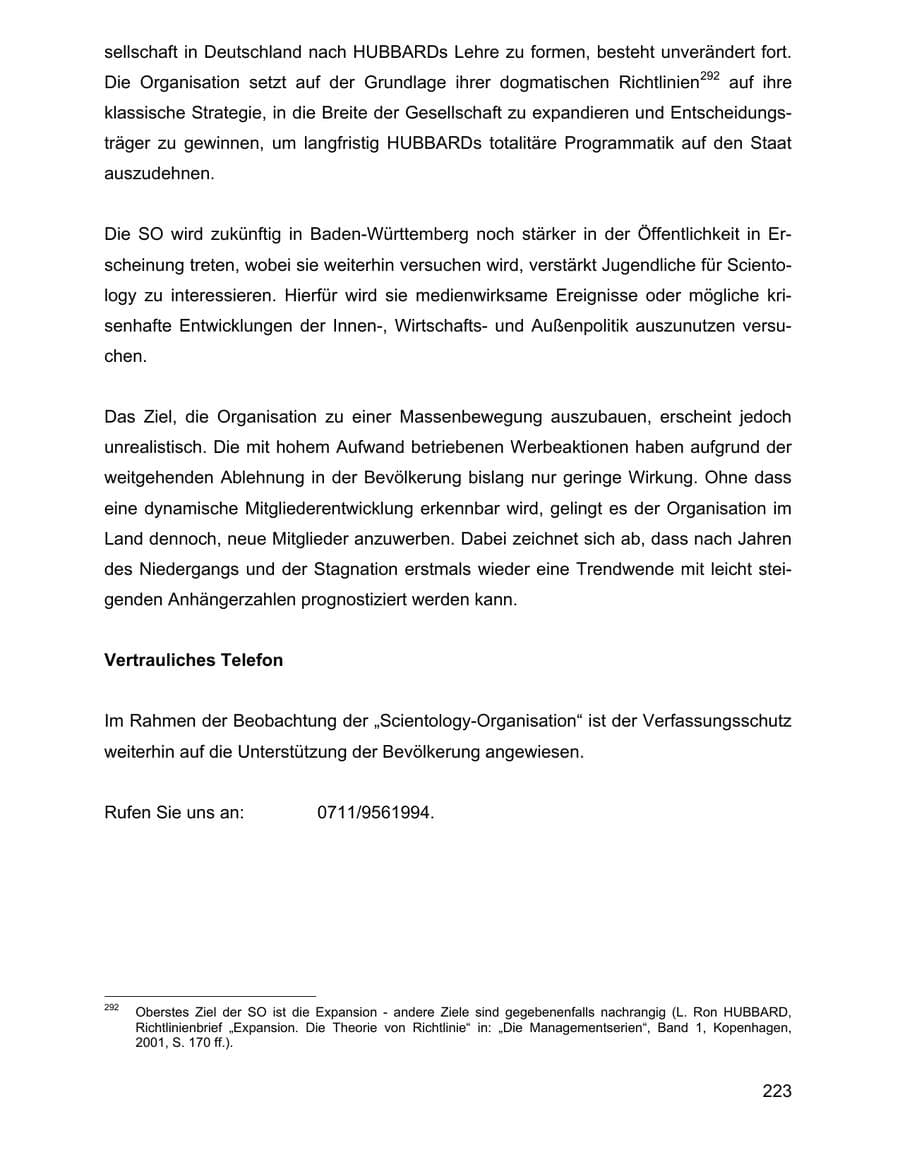 Seite 223 des Verfassungsschutzbericht 2002 Baden-Württemberg