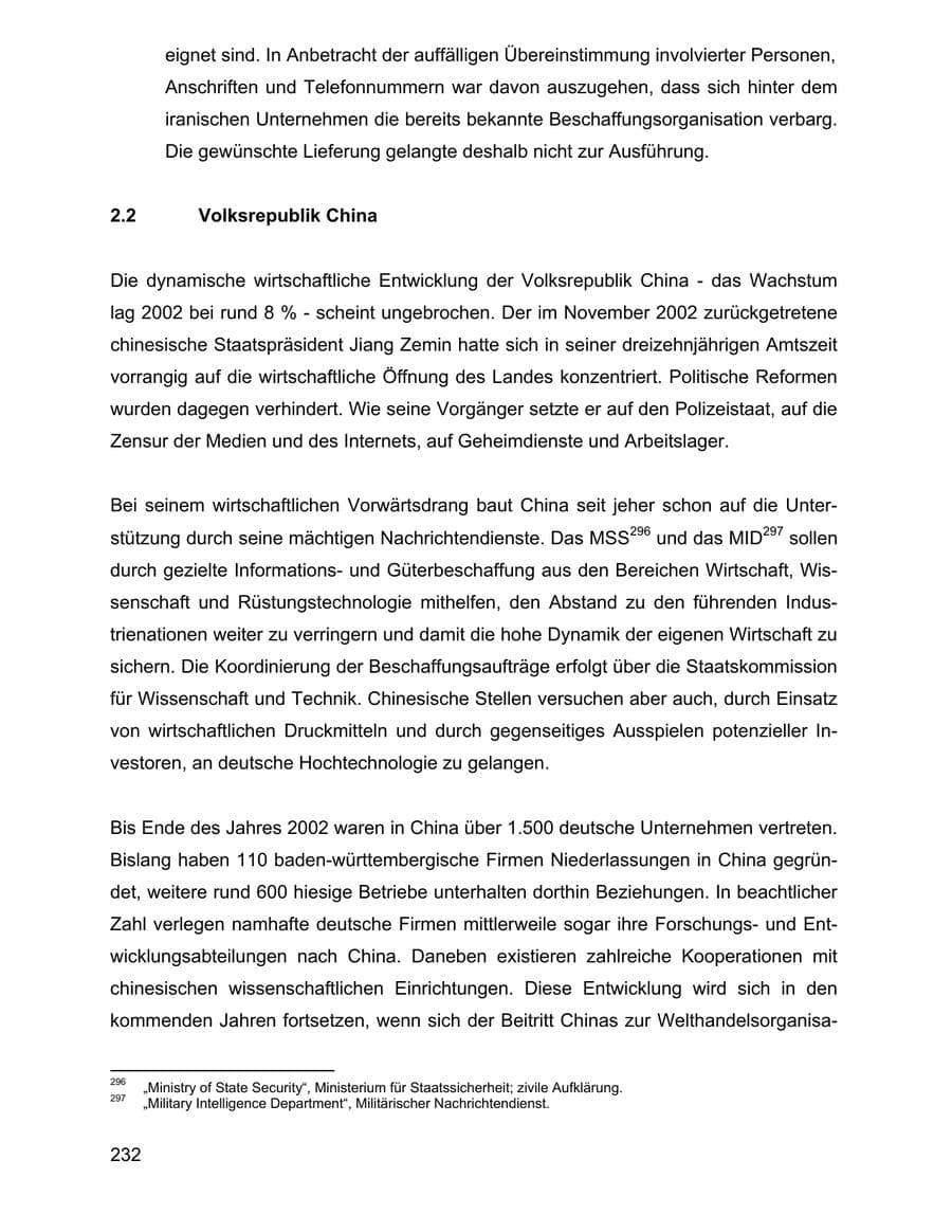 Seite 232 des Verfassungsschutzbericht 2002 Baden-Württemberg