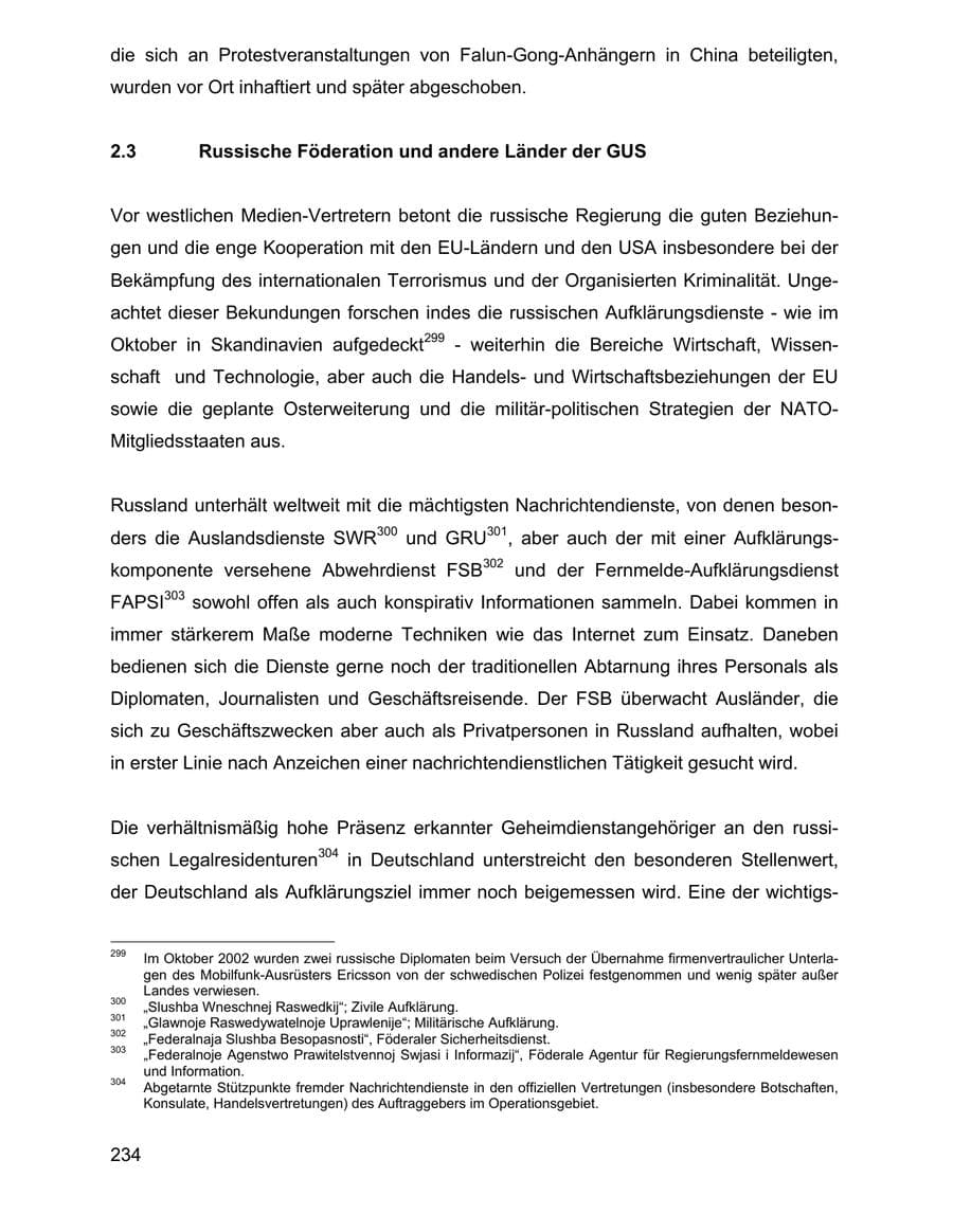 Seite 234 des Verfassungsschutzbericht 2002 Baden-Württemberg