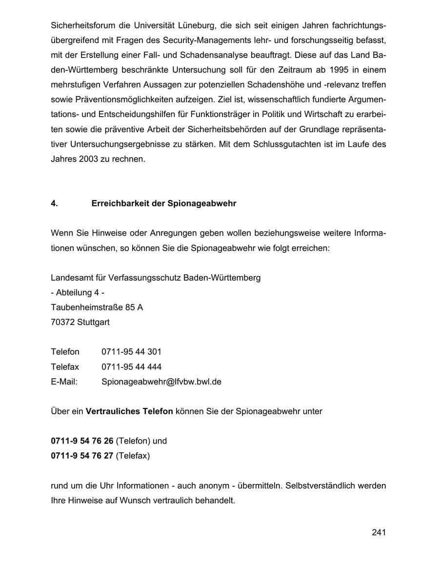 Seite 241 des Verfassungsschutzbericht 2002 Baden-Württemberg