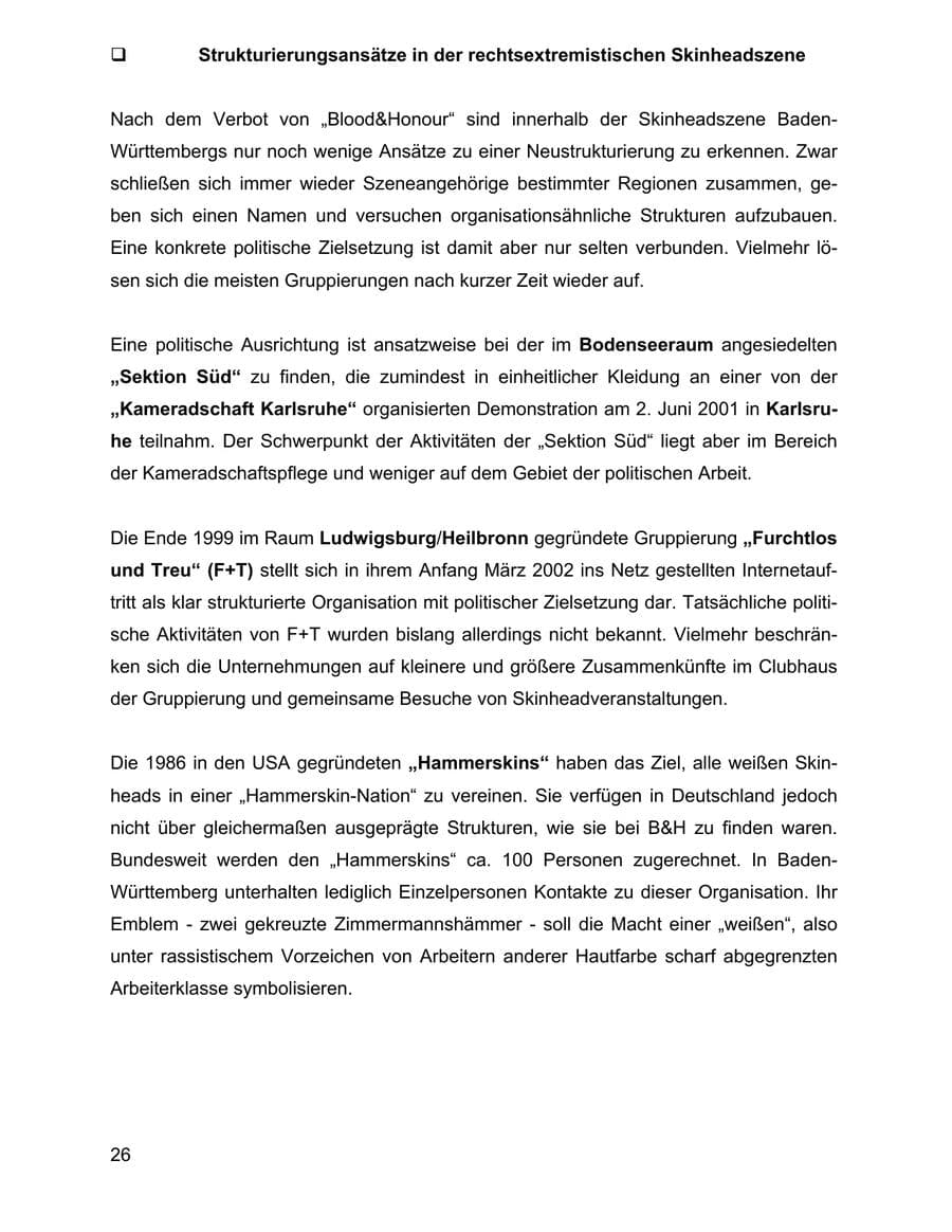Seite 26 des Verfassungsschutzbericht 2002 Baden-Württemberg