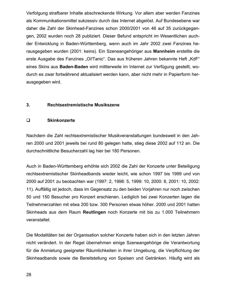 Seite 28 des Verfassungsschutzbericht 2002 Baden-Württemberg