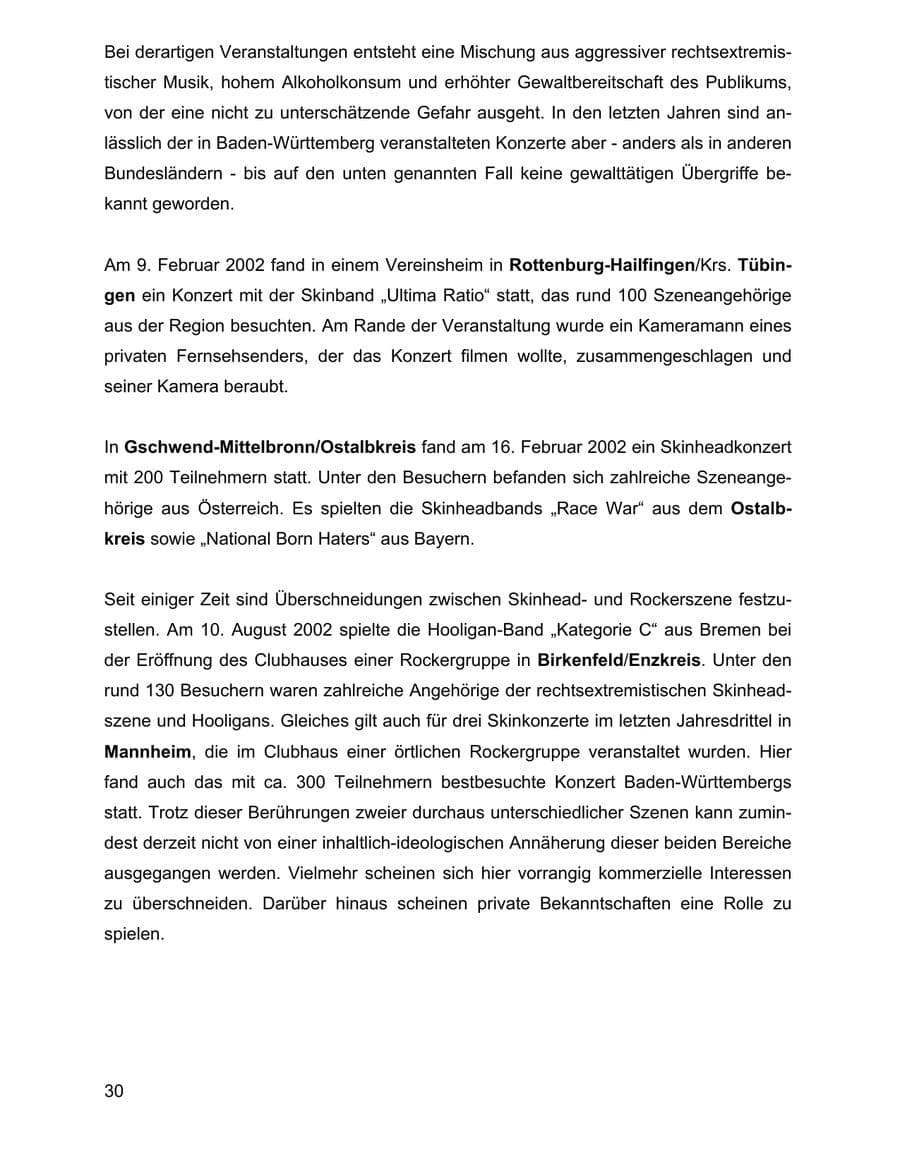 Seite 30 des Verfassungsschutzbericht 2002 Baden-Württemberg