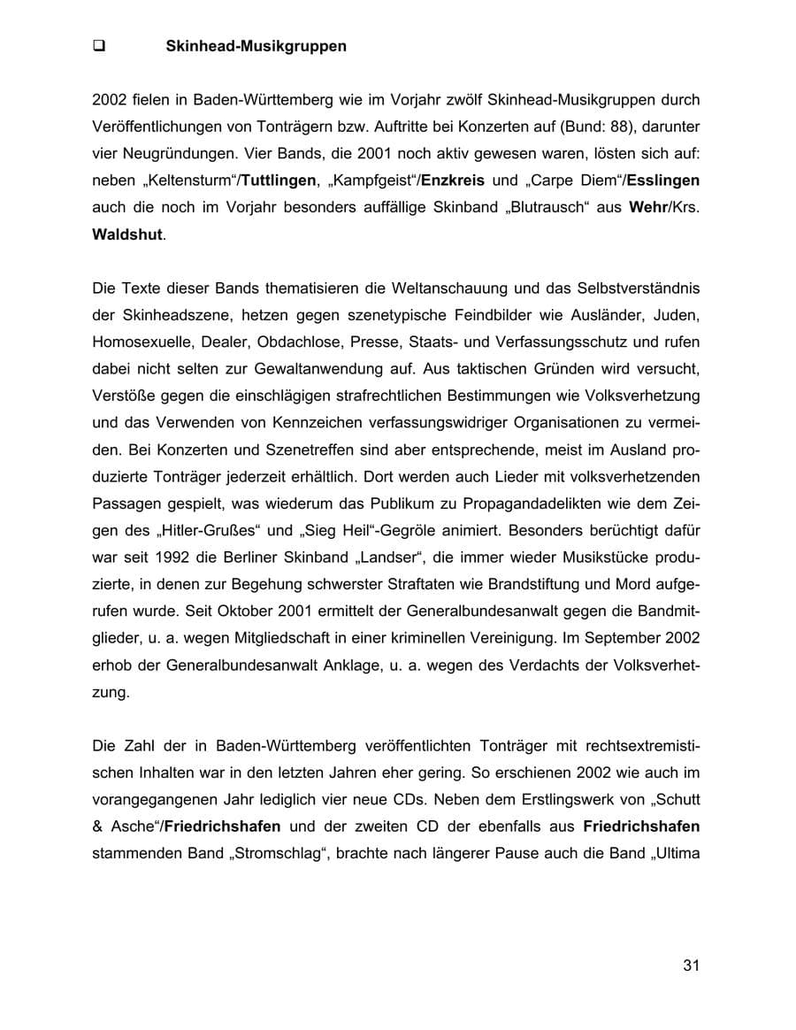 Seite 31 des Verfassungsschutzbericht 2002 Baden-Württemberg