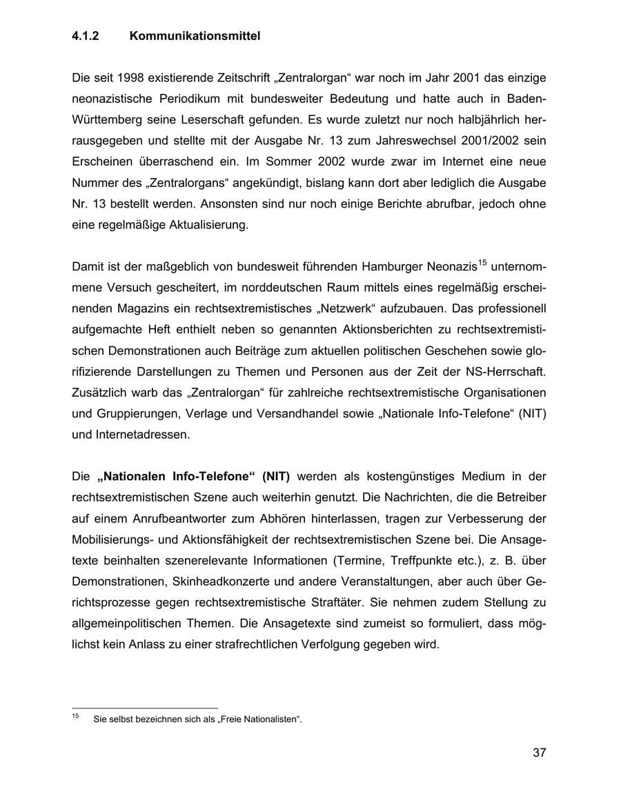 Seite 37 des Verfassungsschutzbericht 2002 Baden-Württemberg