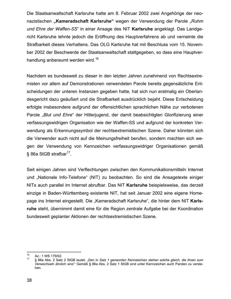 Seite 38 des Verfassungsschutzbericht 2002 Baden-Württemberg