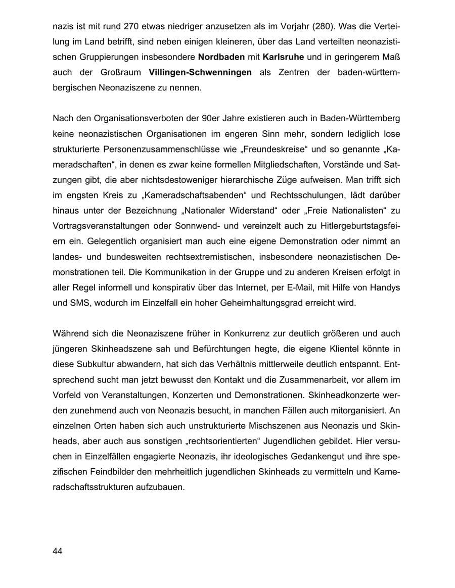 Seite 44 des Verfassungsschutzbericht 2002 Baden-Württemberg