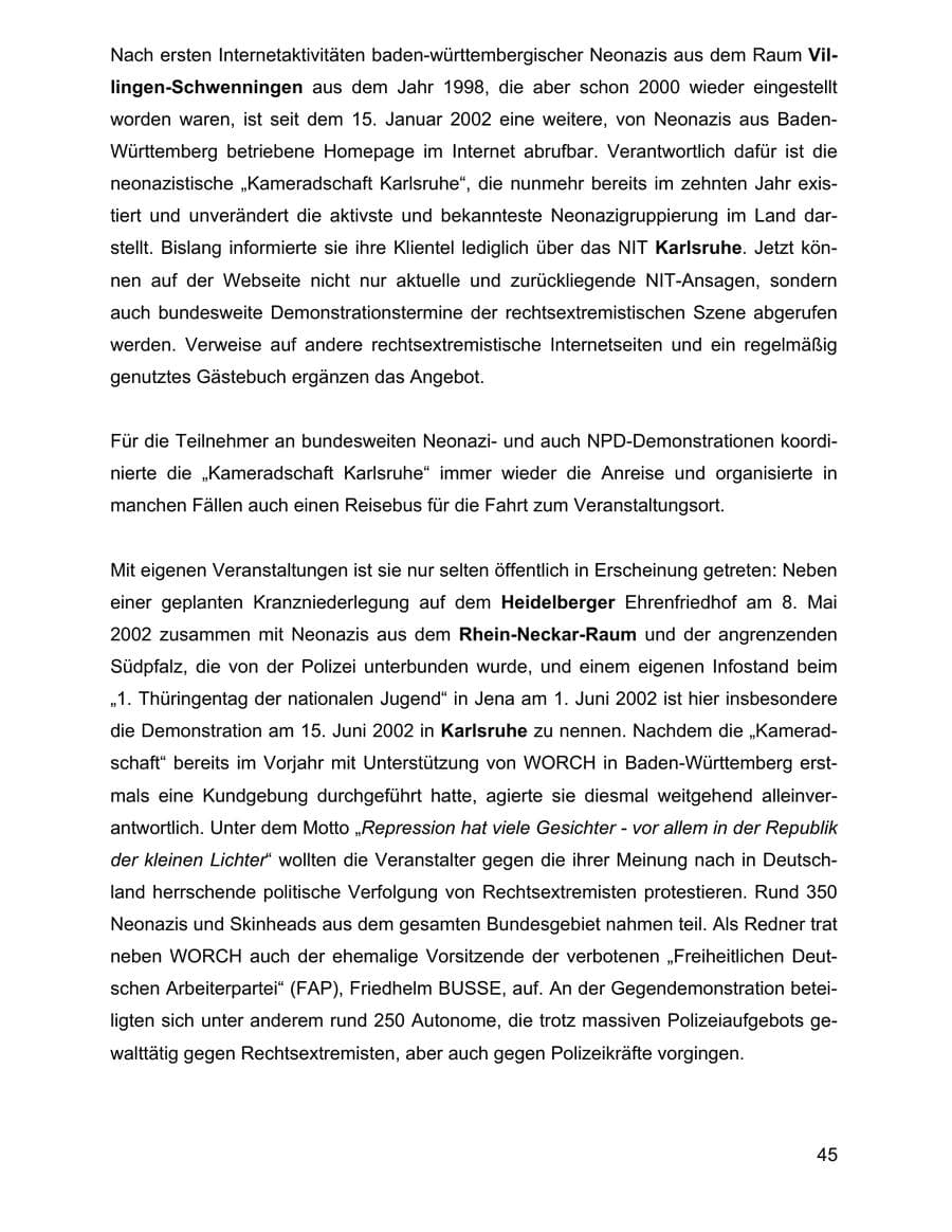 Seite 45 des Verfassungsschutzbericht 2002 Baden-Württemberg