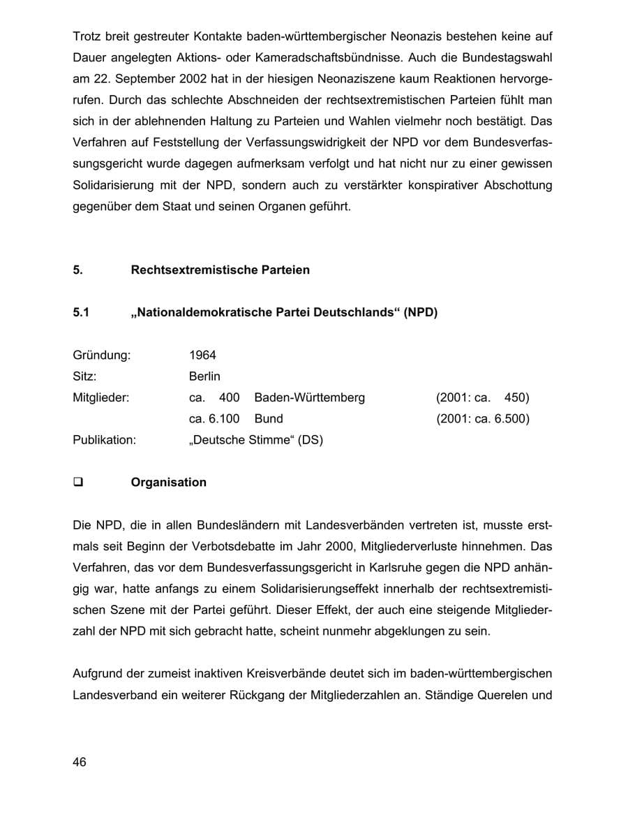 Seite 46 des Verfassungsschutzbericht 2002 Baden-Württemberg