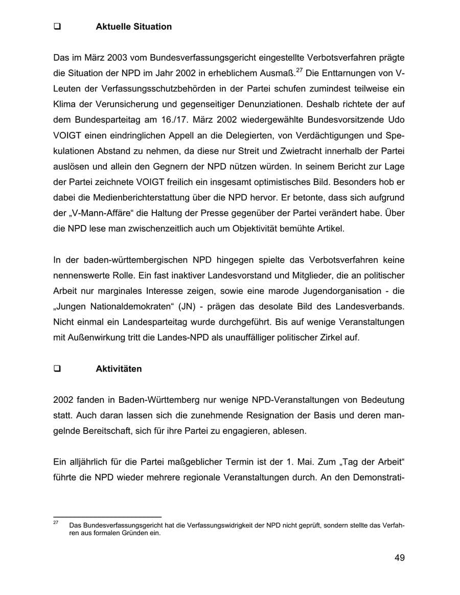 Seite 49 des Verfassungsschutzbericht 2002 Baden-Württemberg