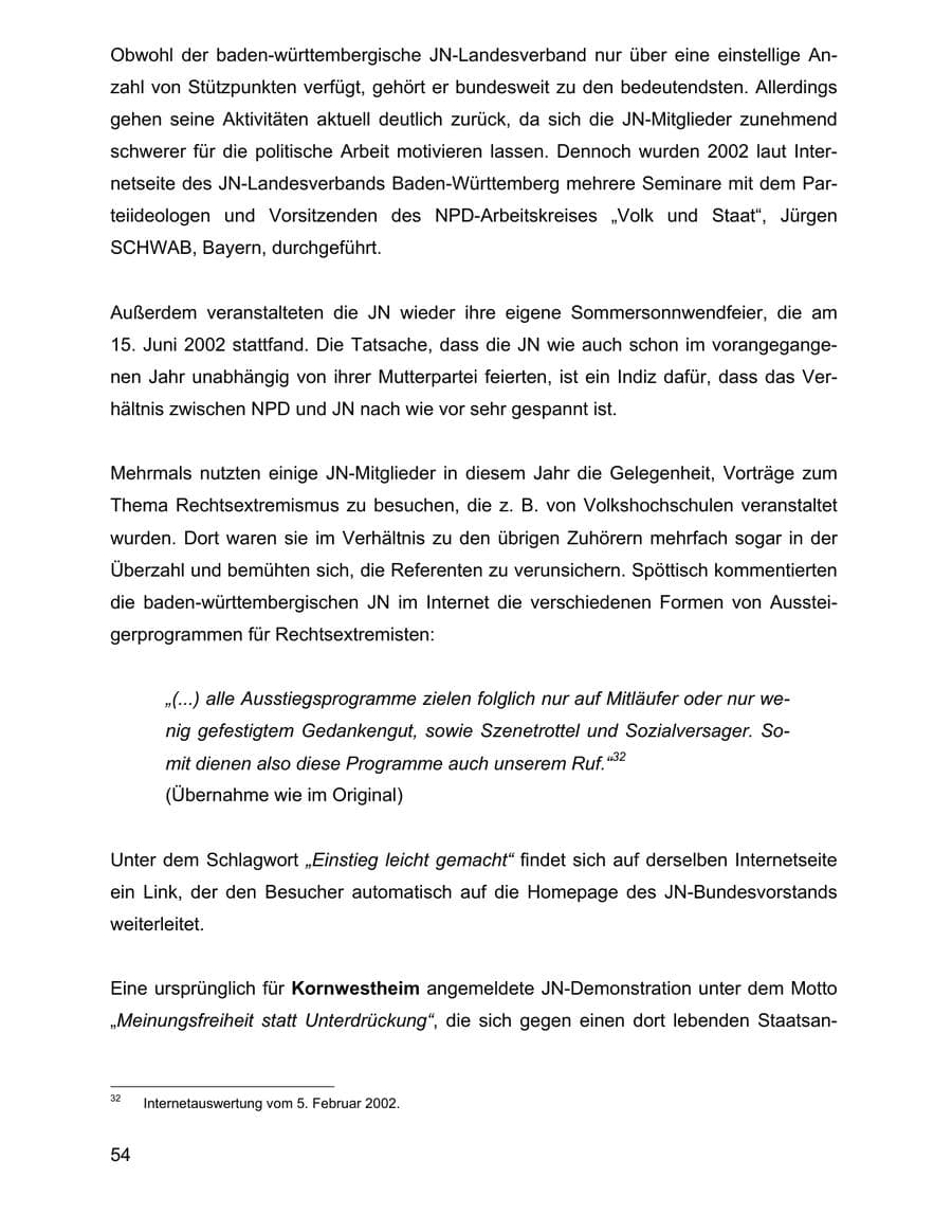 Seite 54 des Verfassungsschutzbericht 2002 Baden-Württemberg