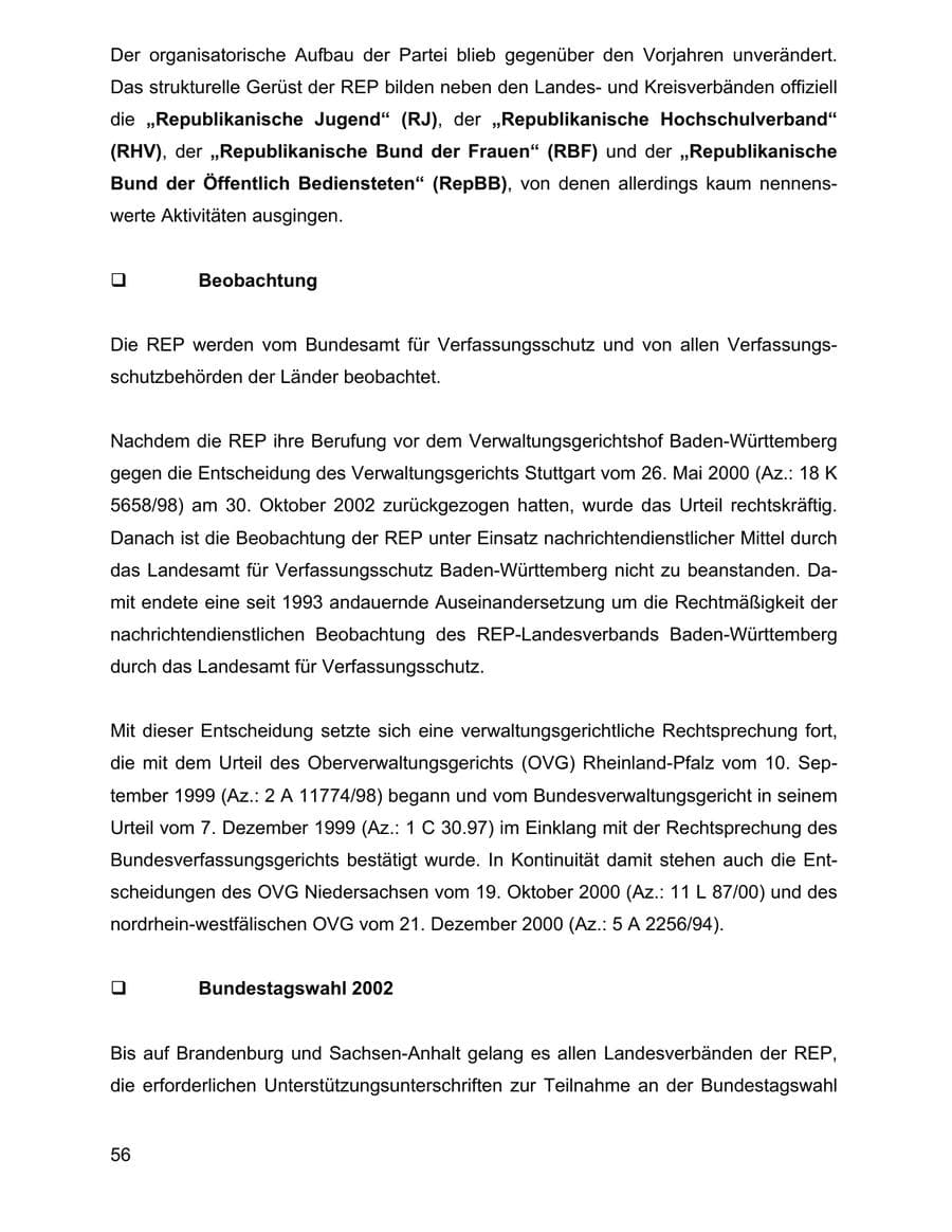 Seite 56 des Verfassungsschutzbericht 2002 Baden-Württemberg
