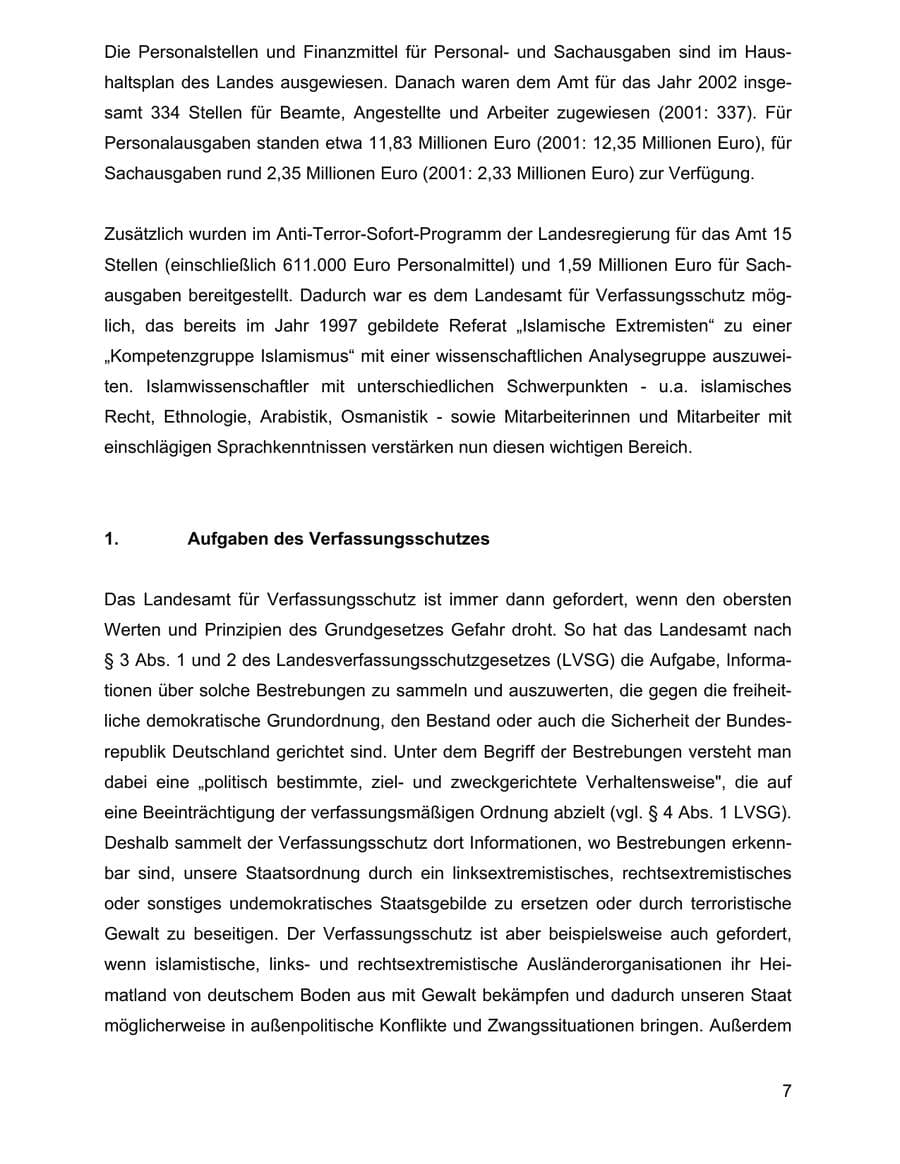 Seite 7 des Verfassungsschutzbericht 2002 Baden-Württemberg