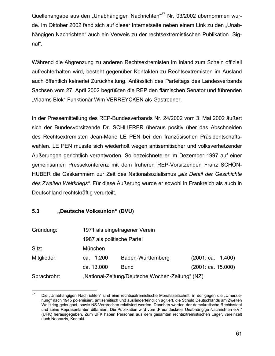 Seite 61 des Verfassungsschutzbericht 2002 Baden-Württemberg