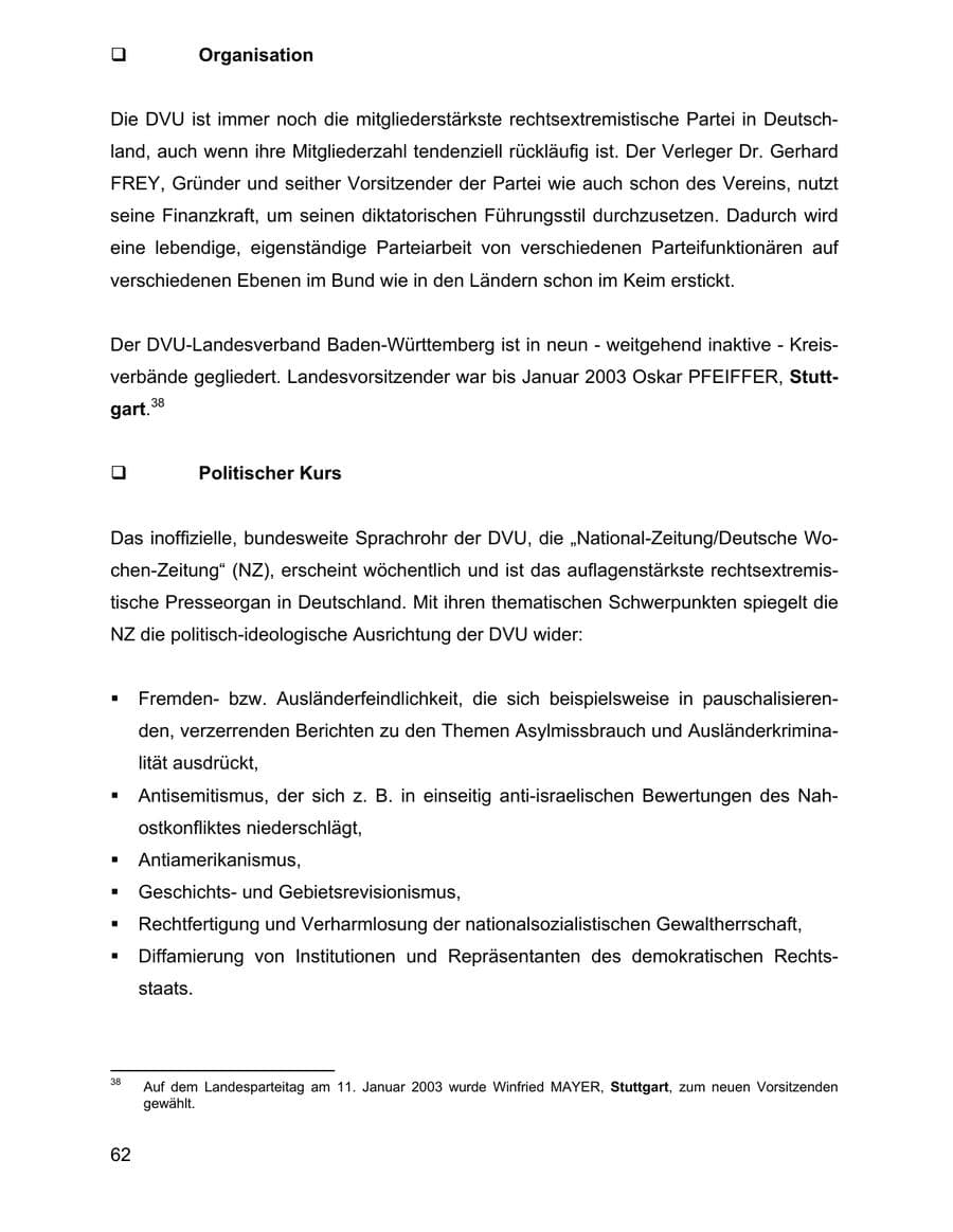 Seite 62 des Verfassungsschutzbericht 2002 Baden-Württemberg