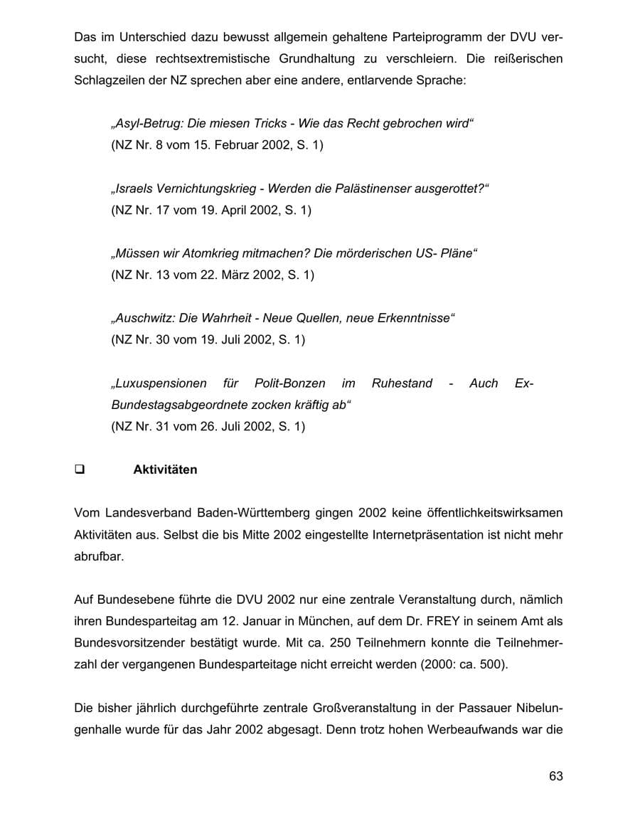 Seite 63 des Verfassungsschutzbericht 2002 Baden-Württemberg