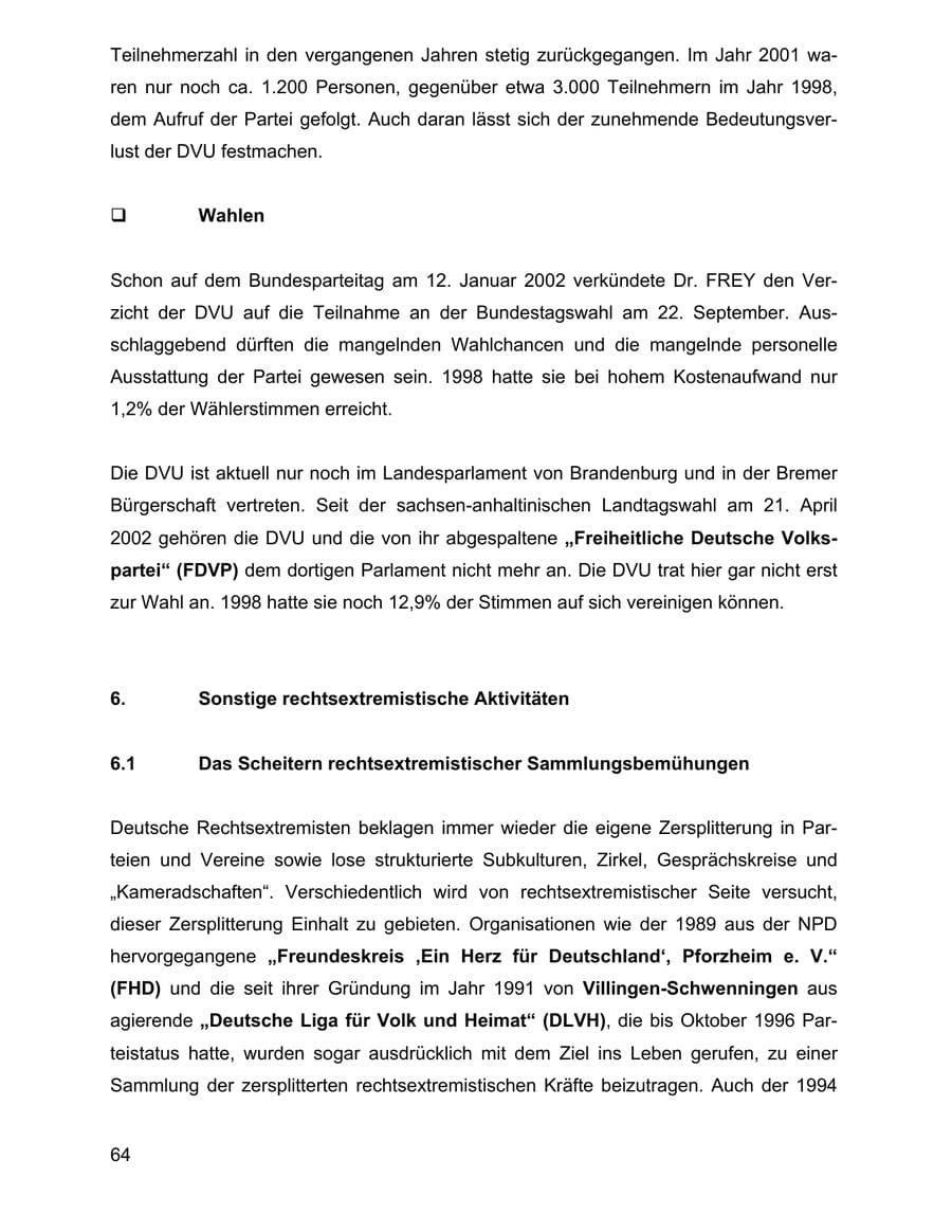 Seite 64 des Verfassungsschutzbericht 2002 Baden-Württemberg