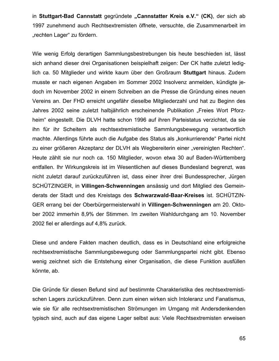 Seite 65 des Verfassungsschutzbericht 2002 Baden-Württemberg