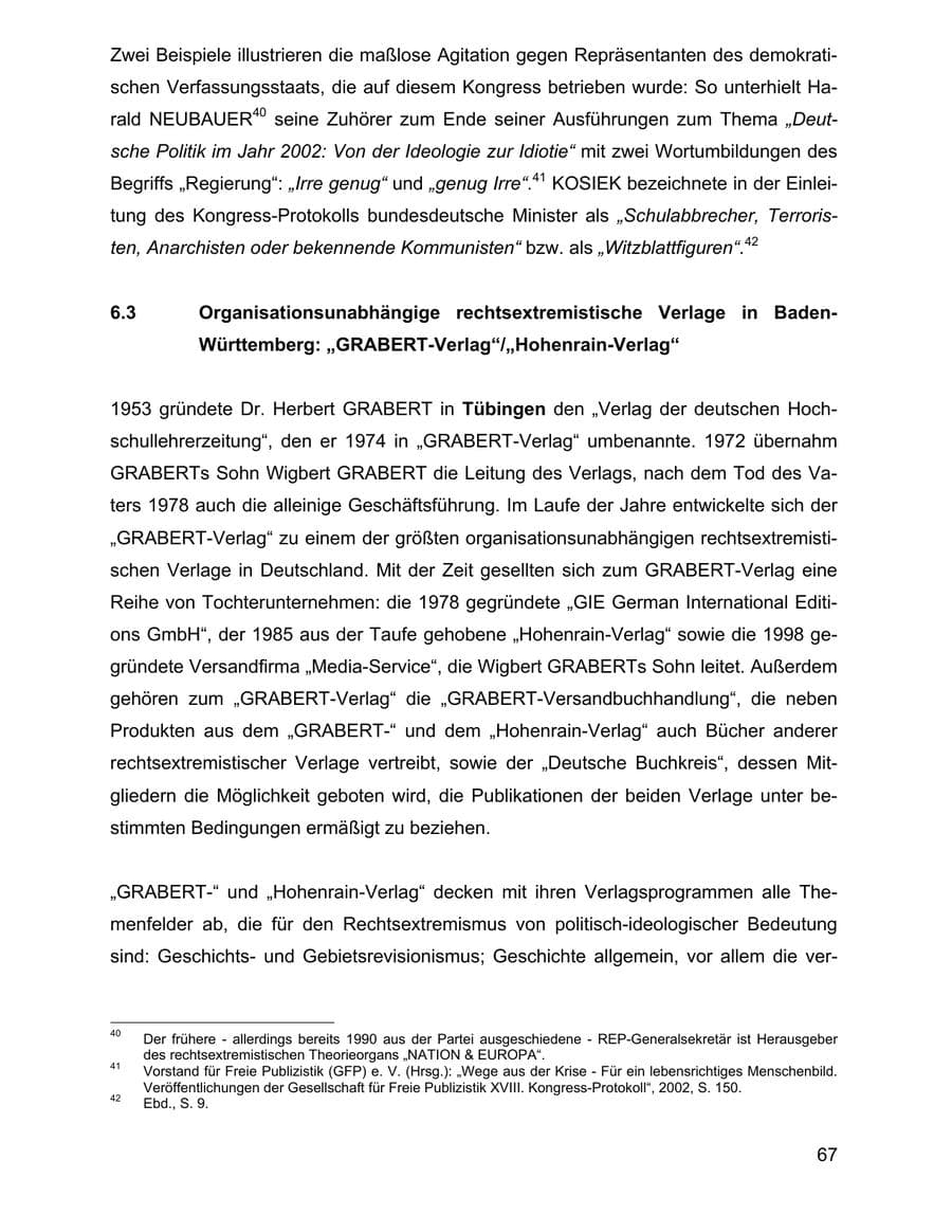 Seite 67 des Verfassungsschutzbericht 2002 Baden-Württemberg