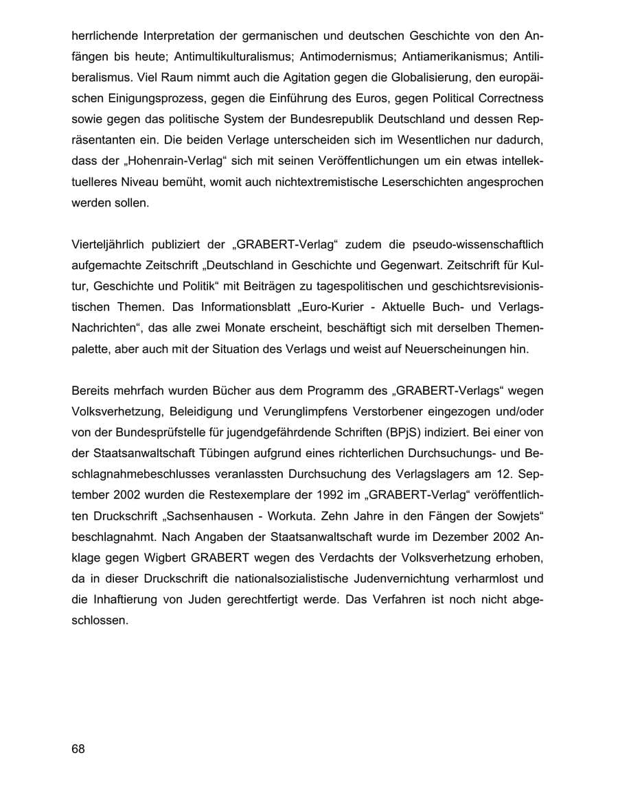 Seite 68 des Verfassungsschutzbericht 2002 Baden-Württemberg