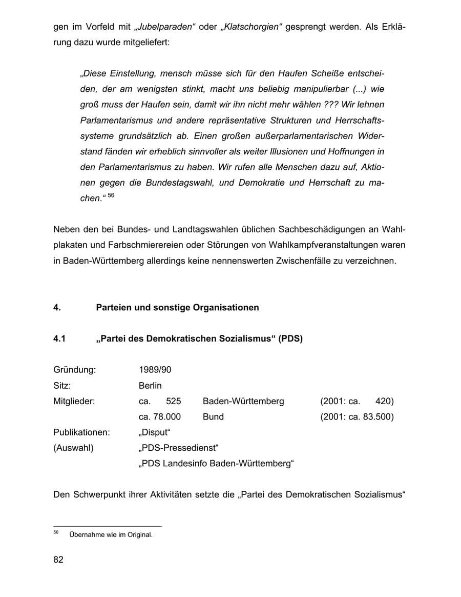 Seite 82 des Verfassungsschutzbericht 2002 Baden-Württemberg